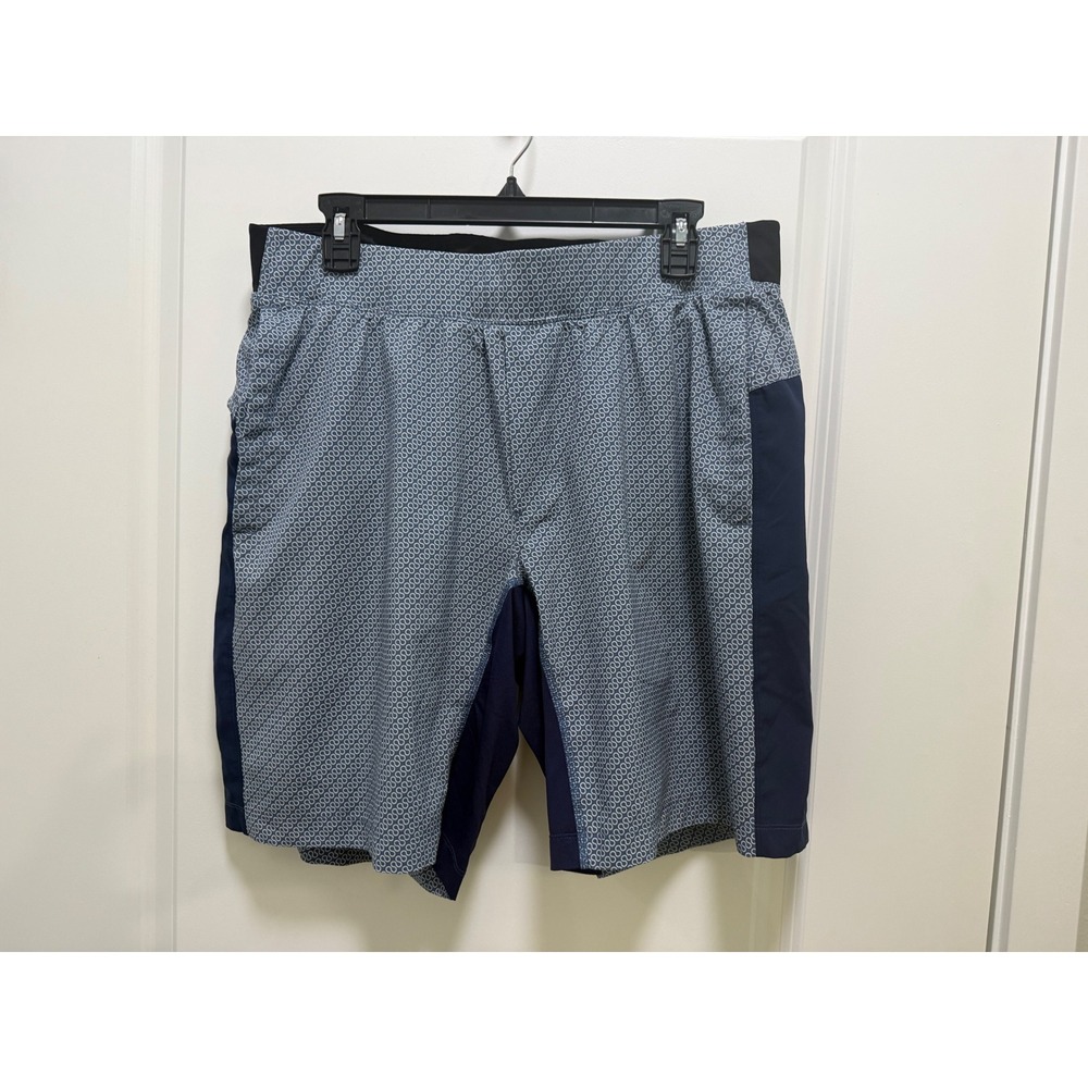 Lululemon Pace Breaker Lined Shorts Large Men Blue Geometric Wave 9 Inch Inseam